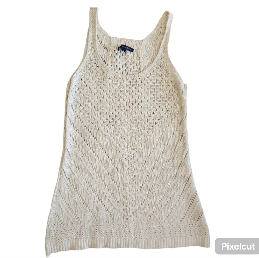 American Eagle Cream Crochet Shimmer Tank Top Boho Knit Small